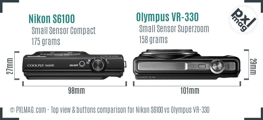 Nikon S6100 vs Olympus VR-330 top view buttons comparison