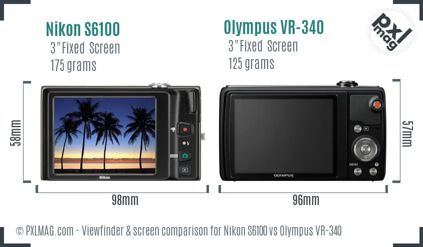 Nikon S6100 vs Olympus VR-340 Screen and Viewfinder comparison