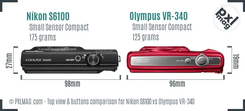 Nikon S6100 vs Olympus VR-340 top view buttons comparison