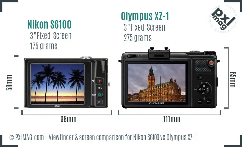 Nikon S6100 vs Olympus XZ-1 Screen and Viewfinder comparison