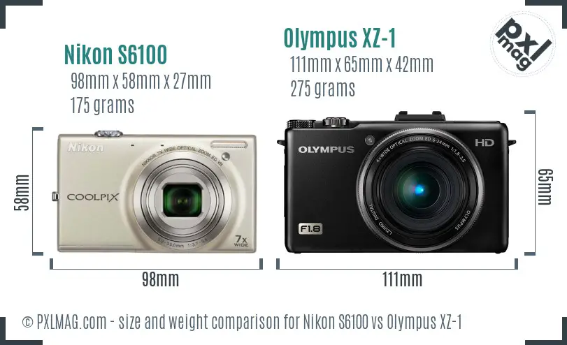 Nikon S6100 vs Olympus XZ-1 size comparison