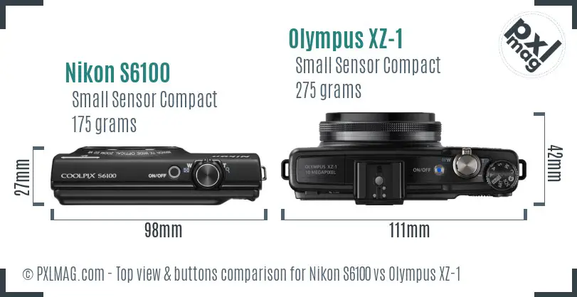 Nikon S6100 vs Olympus XZ-1 top view buttons comparison