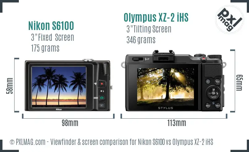 Nikon S6100 vs Olympus XZ-2 iHS Screen and Viewfinder comparison