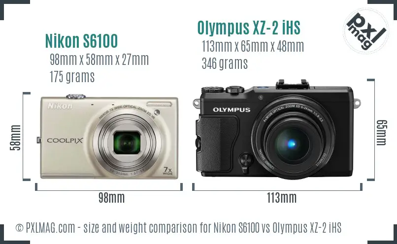 Nikon S6100 vs Olympus XZ-2 iHS size comparison