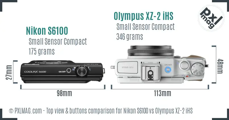 Nikon S6100 vs Olympus XZ-2 iHS top view buttons comparison