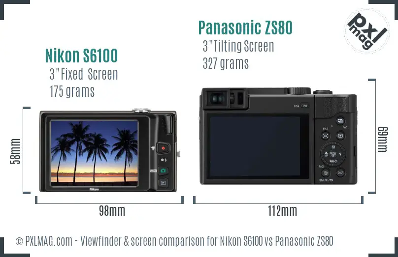 Nikon S6100 vs Panasonic ZS80 Screen and Viewfinder comparison