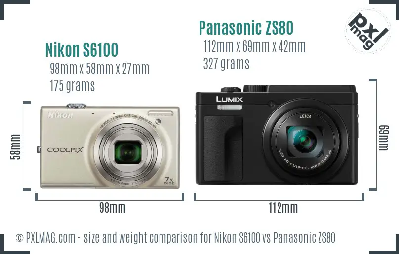 Nikon S6100 vs Panasonic ZS80 size comparison