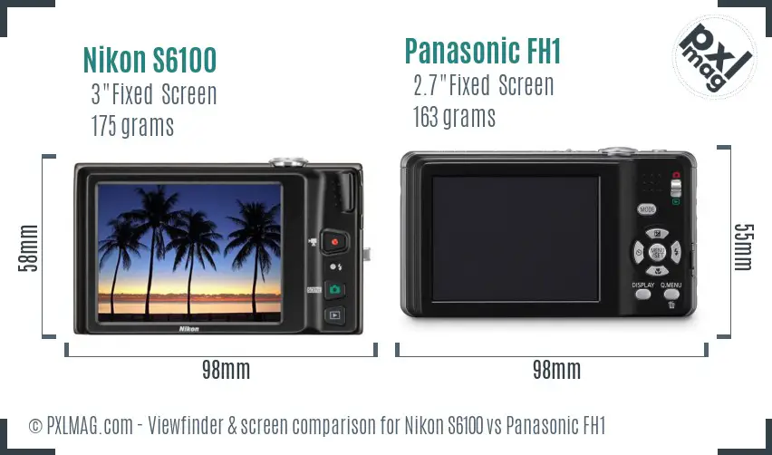 Nikon S6100 vs Panasonic FH1 Screen and Viewfinder comparison