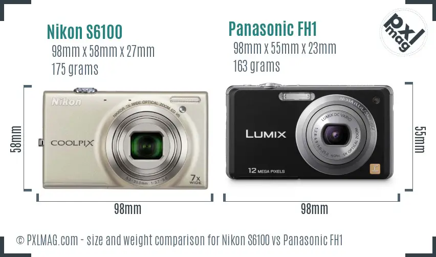 Nikon S6100 vs Panasonic FH1 size comparison