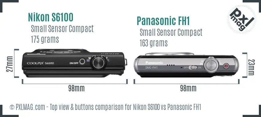 Nikon S6100 vs Panasonic FH1 top view buttons comparison