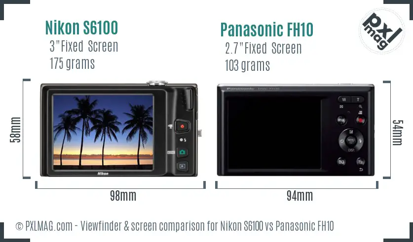 Nikon S6100 vs Panasonic FH10 Screen and Viewfinder comparison