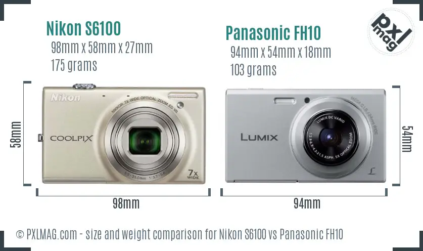Nikon S6100 vs Panasonic FH10 size comparison