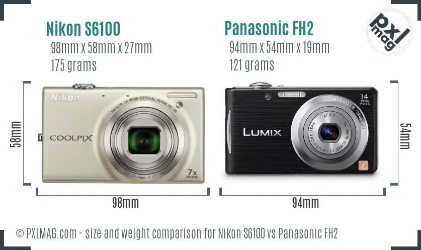 Nikon S6100 vs Panasonic FH2 size comparison