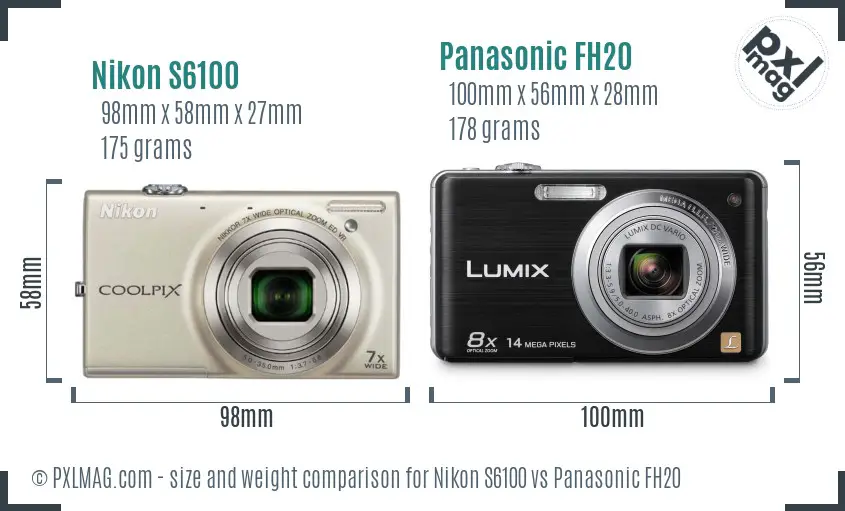 Nikon S6100 vs Panasonic FH20 size comparison