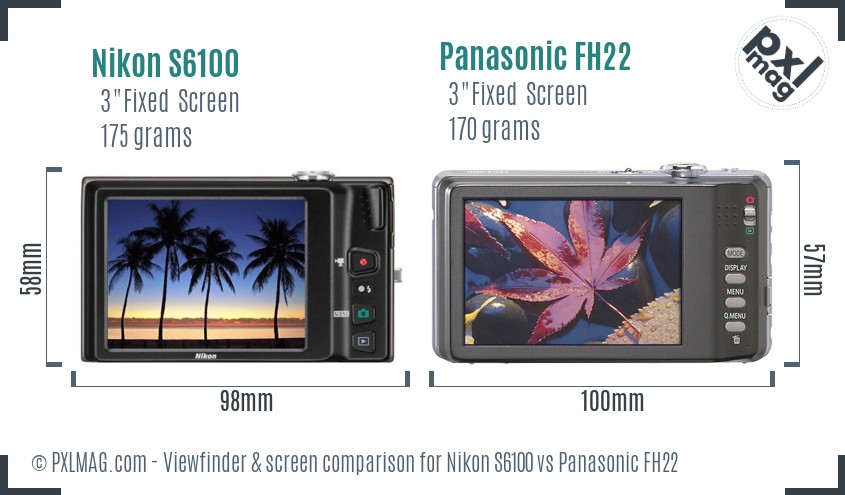 Nikon S6100 vs Panasonic FH22 Screen and Viewfinder comparison