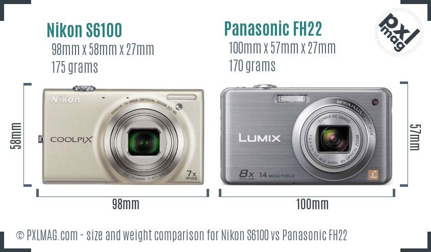 Nikon S6100 vs Panasonic FH22 size comparison Nikon S6100 vs Panasonic FH22 size comparison
