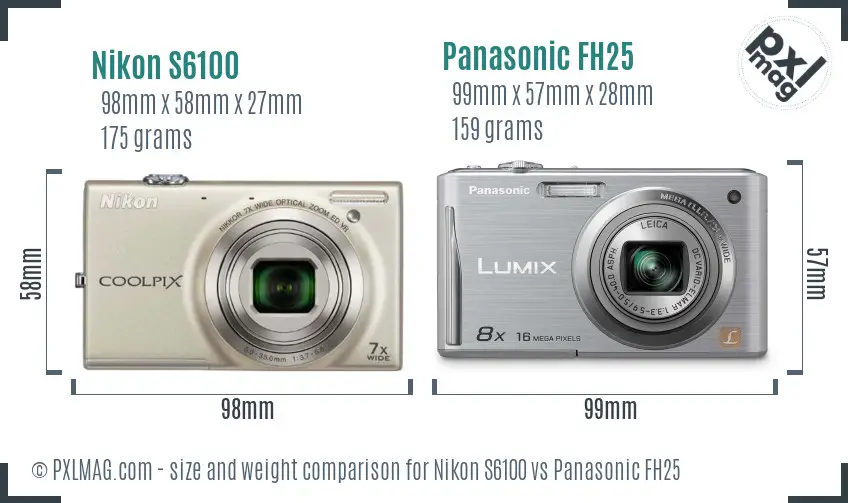 Nikon S6100 vs Panasonic FH25 size comparison Nikon S6100 vs Panasonic FH25 size comparison