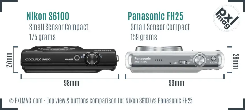 Nikon S6100 vs Panasonic FH25 top view buttons comparison Nikon S6100 vs Panasonic FH25 top view buttons comparison