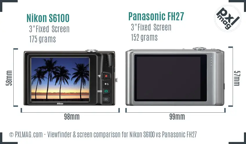 Nikon S6100 vs Panasonic FH27 Screen and Viewfinder comparison