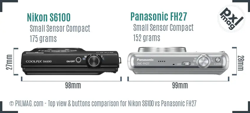 Nikon S6100 vs Panasonic FH27 top view buttons comparison