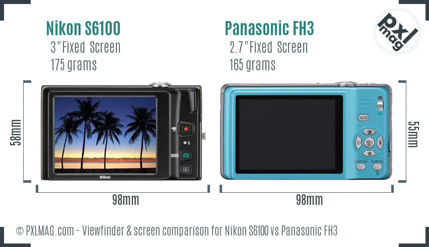 Nikon S6100 vs Panasonic FH3 Screen and Viewfinder comparison