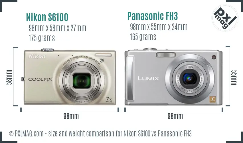 Nikon S6100 vs Panasonic FH3 size comparison