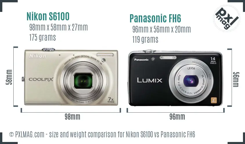 Nikon S6100 vs Panasonic FH6 size comparison Nikon S6100 vs Panasonic FH6 size comparison