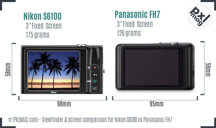 Nikon S6100 vs Panasonic FH7 Screen and Viewfinder comparison