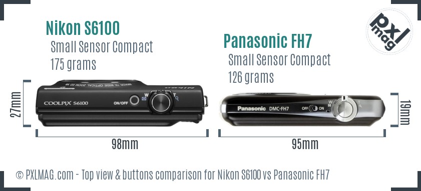Nikon S6100 vs Panasonic FH7 top view buttons comparison