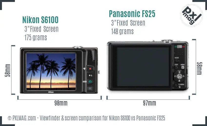 Nikon S6100 vs Panasonic FS25 Screen and Viewfinder comparison Nikon S6100 vs Panasonic FS25 Screen and Viewfinder comparison