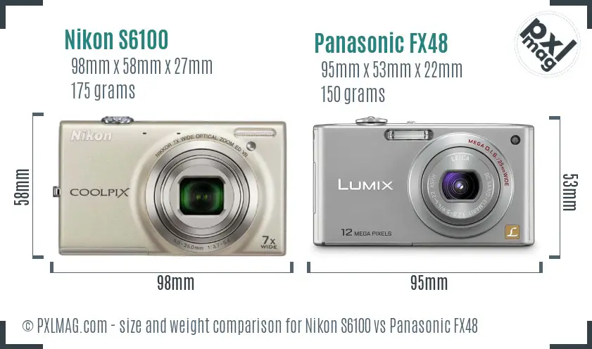 Nikon S6100 vs Panasonic FX48 size comparison