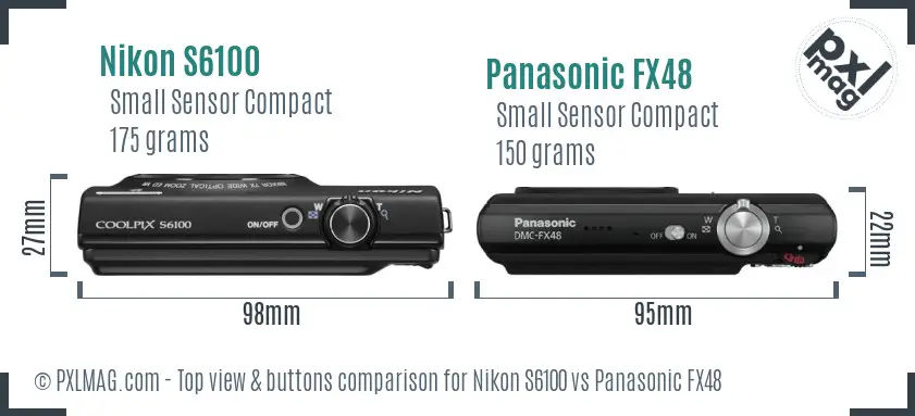 Nikon S6100 vs Panasonic FX48 top view buttons comparison