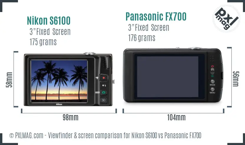 Nikon S6100 vs Panasonic FX700 Screen and Viewfinder comparison