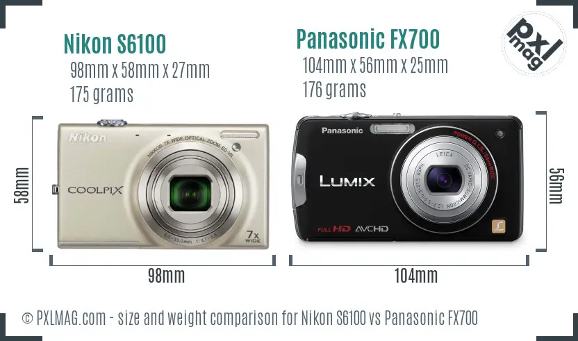 Nikon S6100 vs Panasonic FX700 size comparison