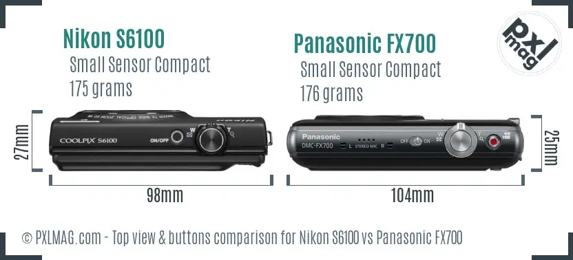 Nikon S6100 vs Panasonic FX700 top view buttons comparison