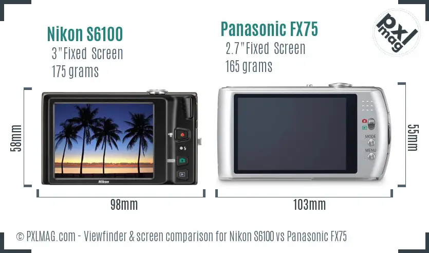 Nikon S6100 vs Panasonic FX75 Screen and Viewfinder comparison