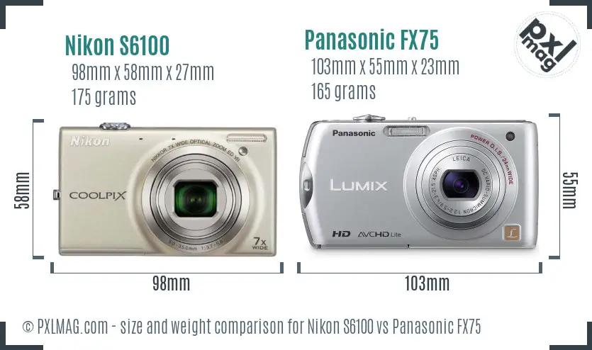 Nikon S6100 vs Panasonic FX75 size comparison