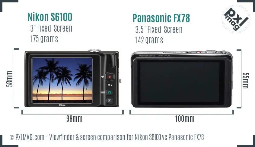 Nikon S6100 vs Panasonic FX78 Screen and Viewfinder comparison