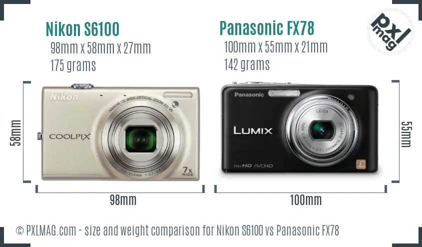Nikon S6100 vs Panasonic FX78 size comparison