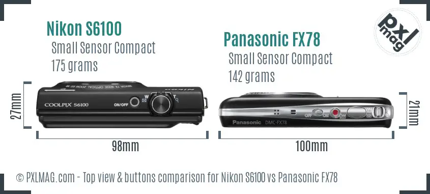 Nikon S6100 vs Panasonic FX78 top view buttons comparison