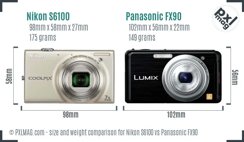 Nikon S6100 vs Panasonic FX90 size comparison