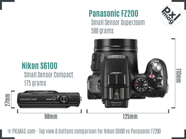 Nikon S6100 vs Panasonic FZ200 top view buttons comparison