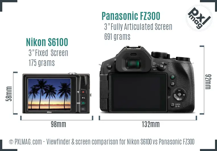 Nikon S6100 vs Panasonic FZ300 Screen and Viewfinder comparison