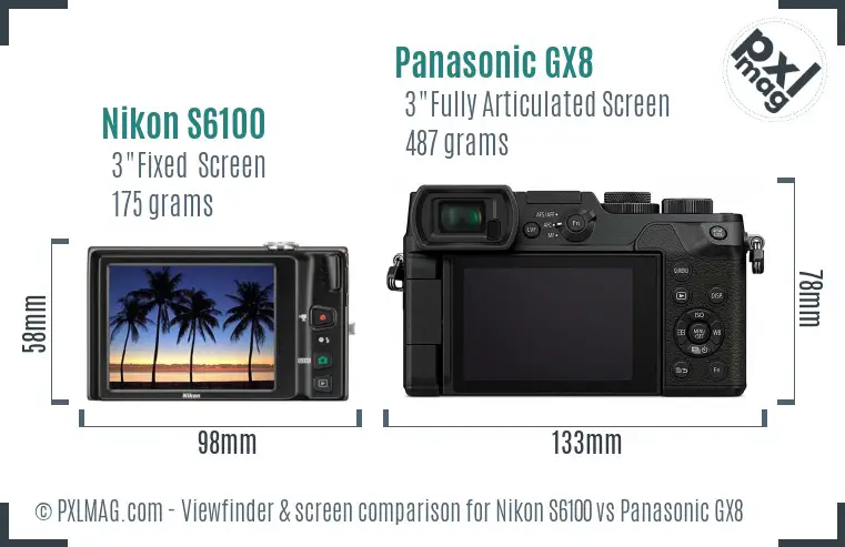 Nikon S6100 vs Panasonic GX8 Screen and Viewfinder comparison