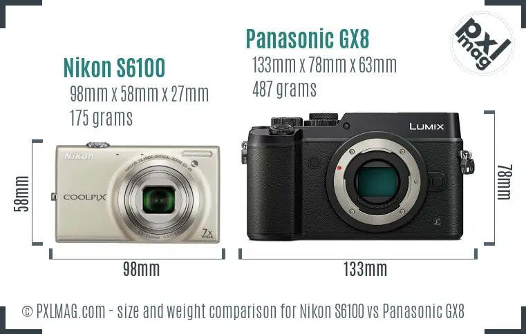 Nikon S6100 vs Panasonic GX8 size comparison