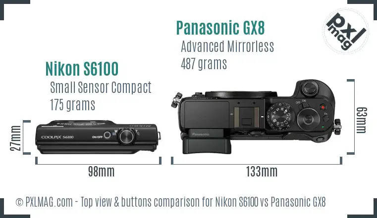 Nikon S6100 vs Panasonic GX8 top view buttons comparison