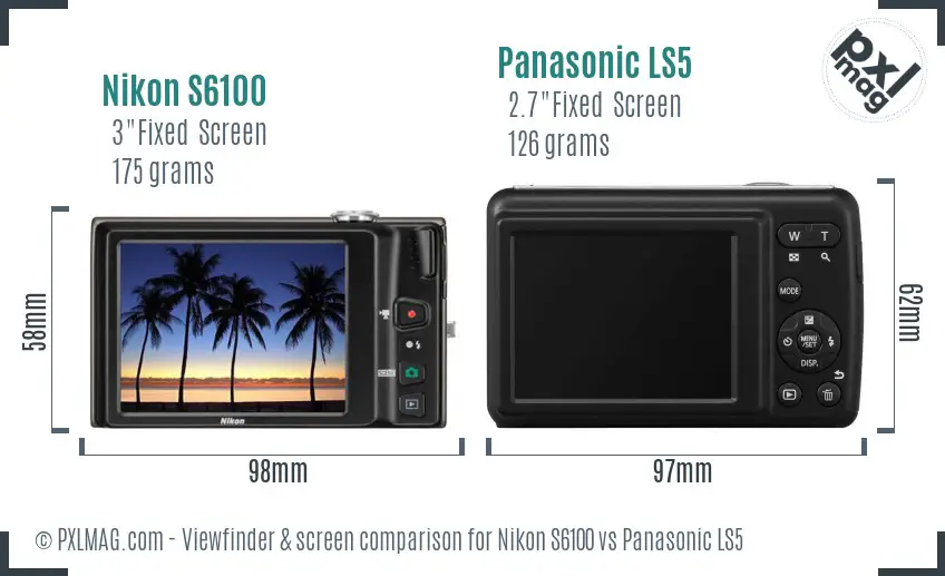 Nikon S6100 vs Panasonic LS5 Screen and Viewfinder comparison