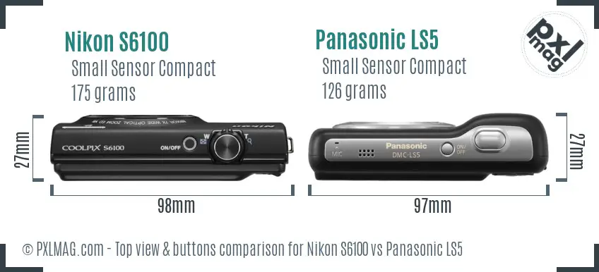 Nikon S6100 vs Panasonic LS5 top view buttons comparison