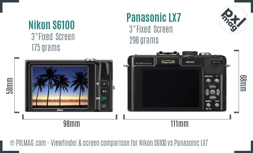 Nikon S6100 vs Panasonic LX7 Screen and Viewfinder comparison