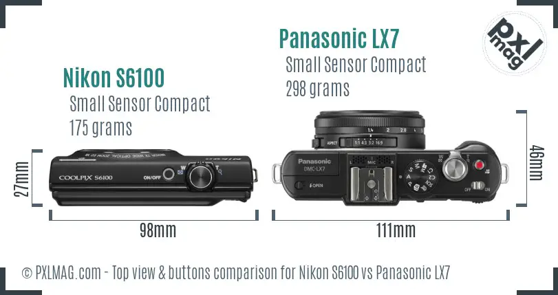 Nikon S6100 vs Panasonic LX7 top view buttons comparison